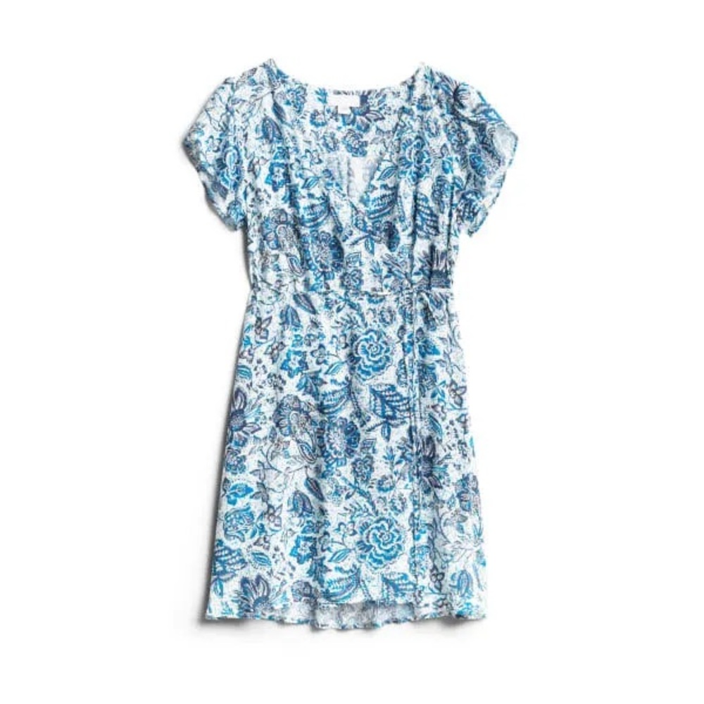 Velvet by Graham & Spencer Blue and White Mini Dress with Flutter Sleeves